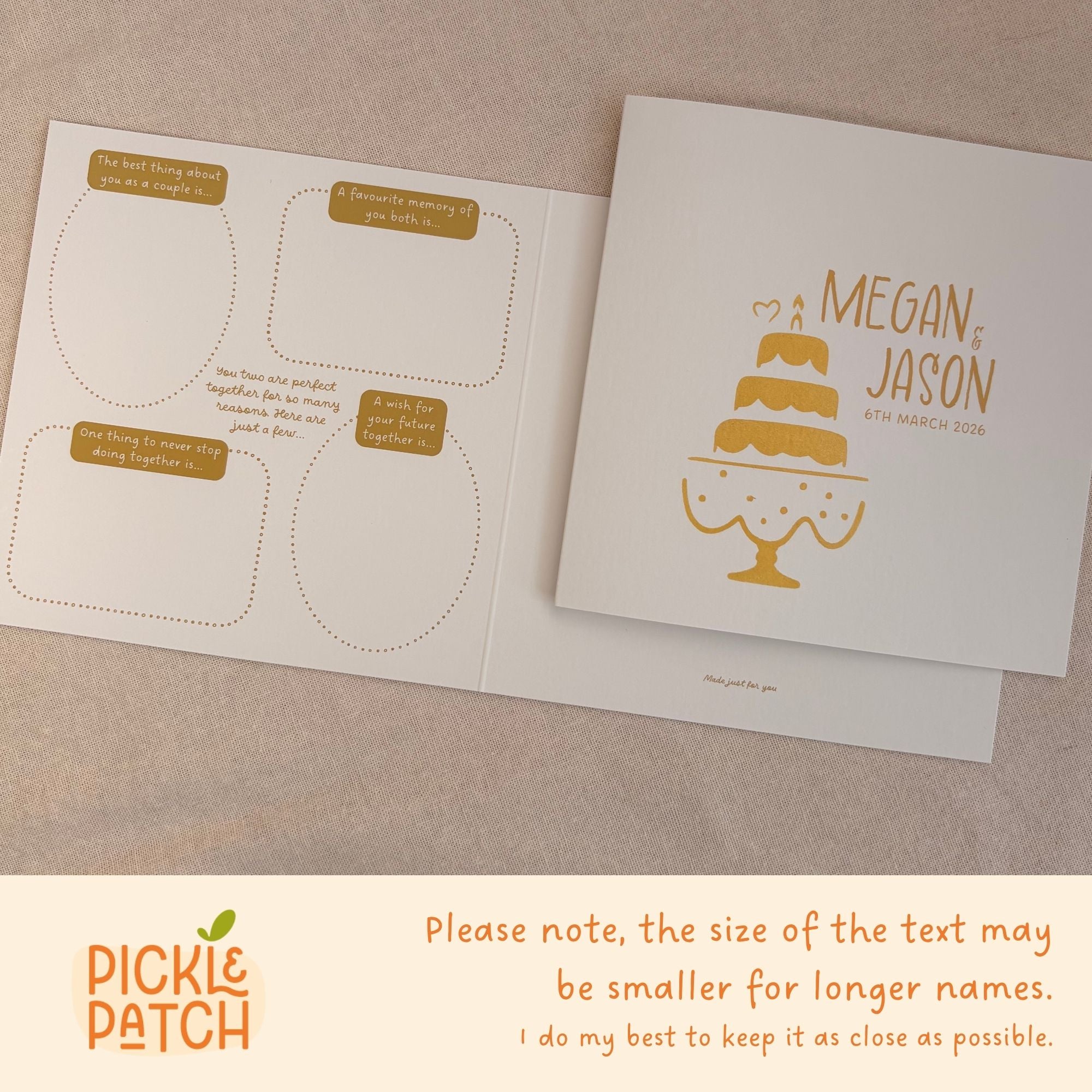 Personalised Wedding Card | Newlywed Keepsake Gift | Custom Names and Date
