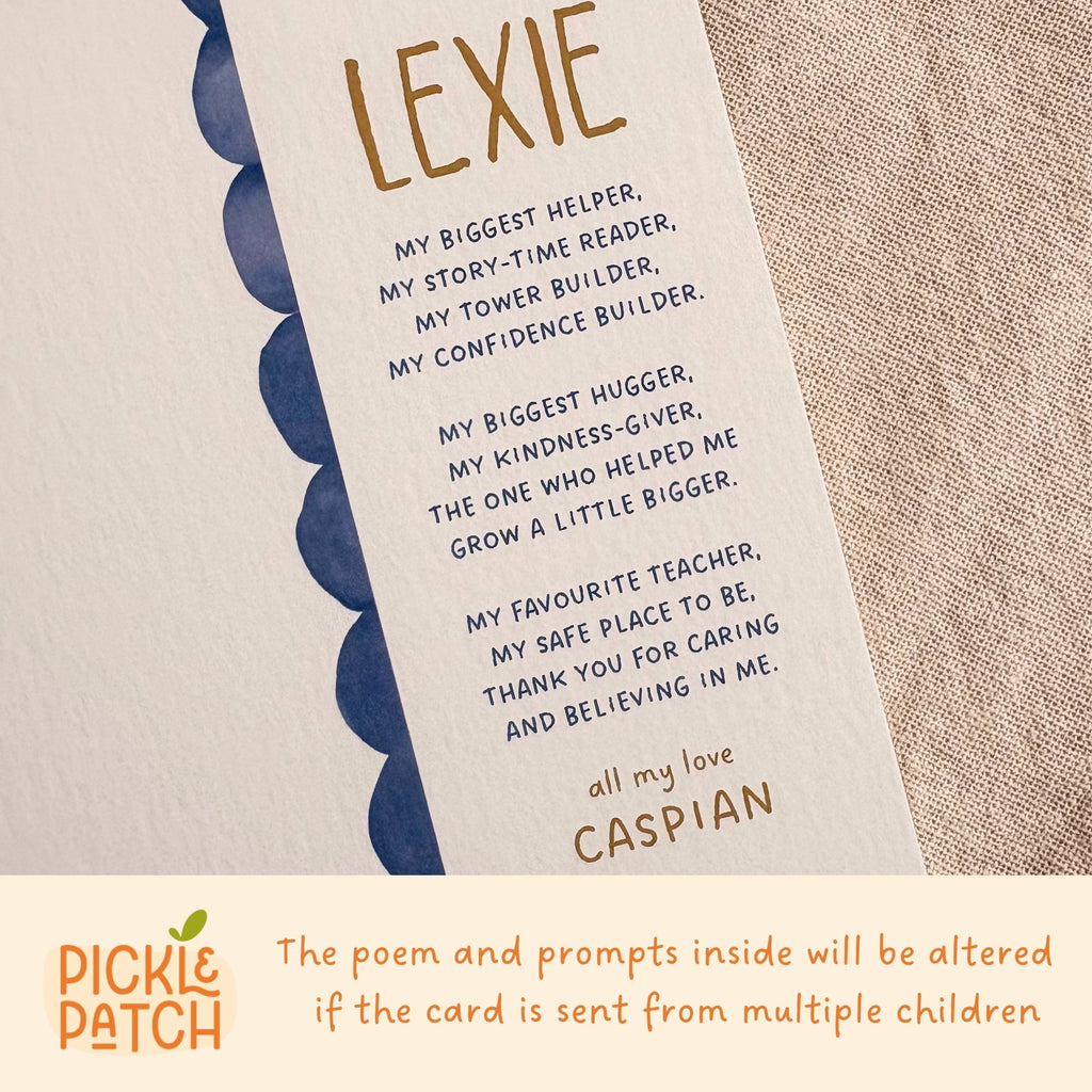 Personalised Thank You Teacher Card | Nursery and Keyworker Gift | Preschool Childminder Keepsake