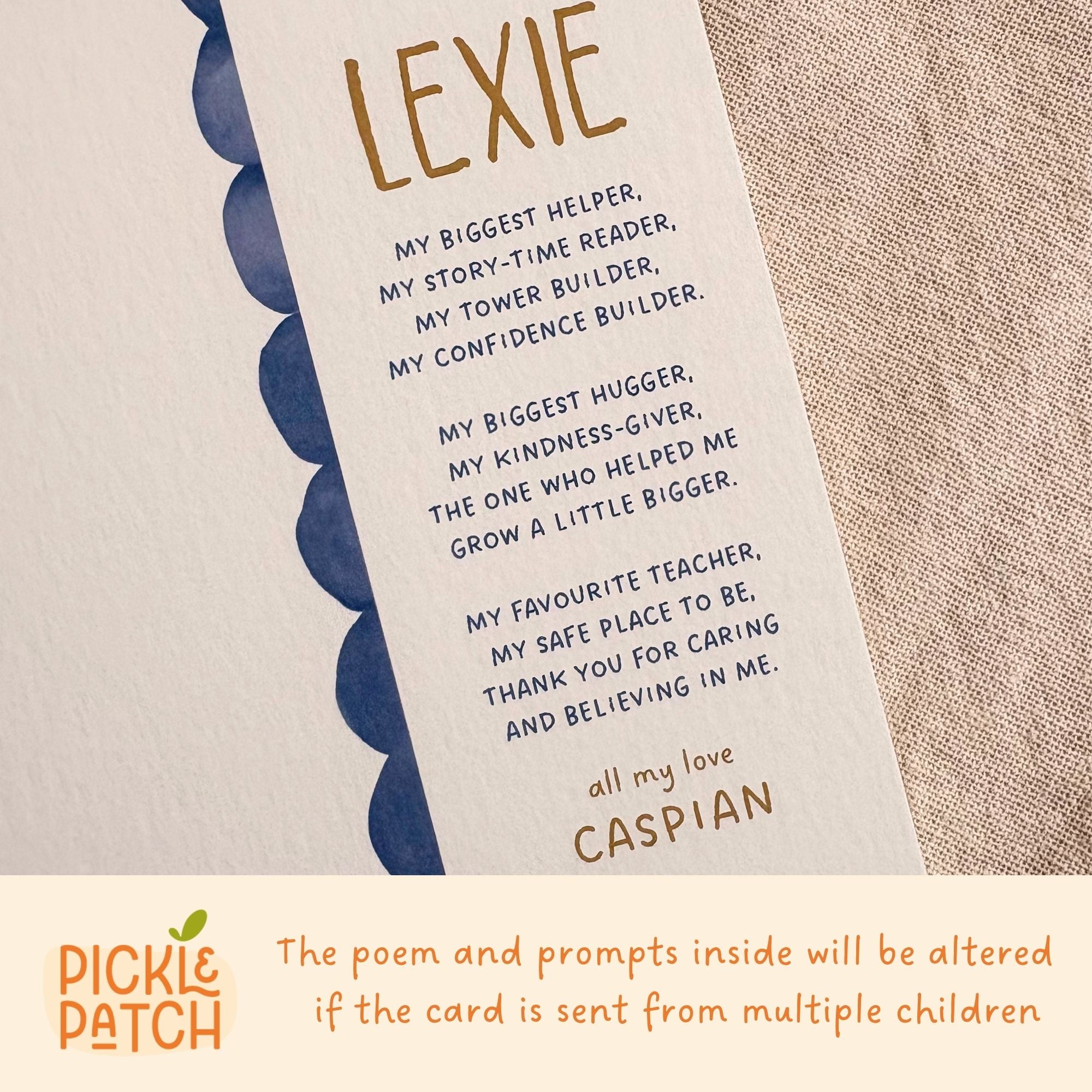 Personalised Thank You Teacher Card | Nursery and Keyworker Gift | Preschool Childminder Keepsake