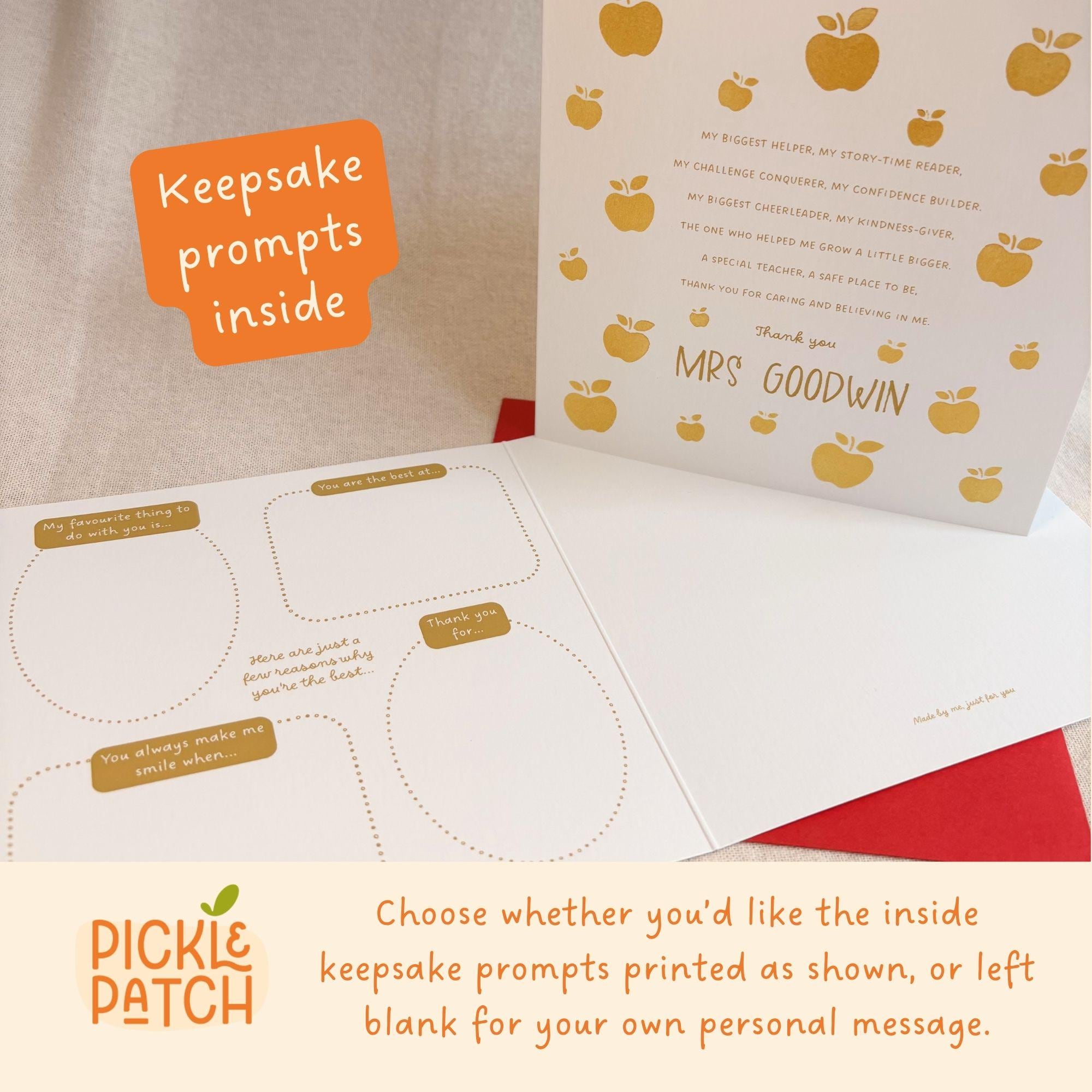 Personalised Thank You Teacher Card