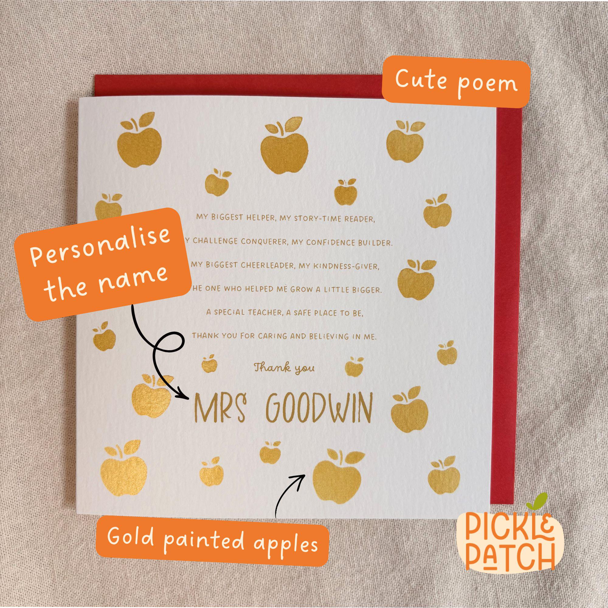 Personalised Thank You Teacher Card