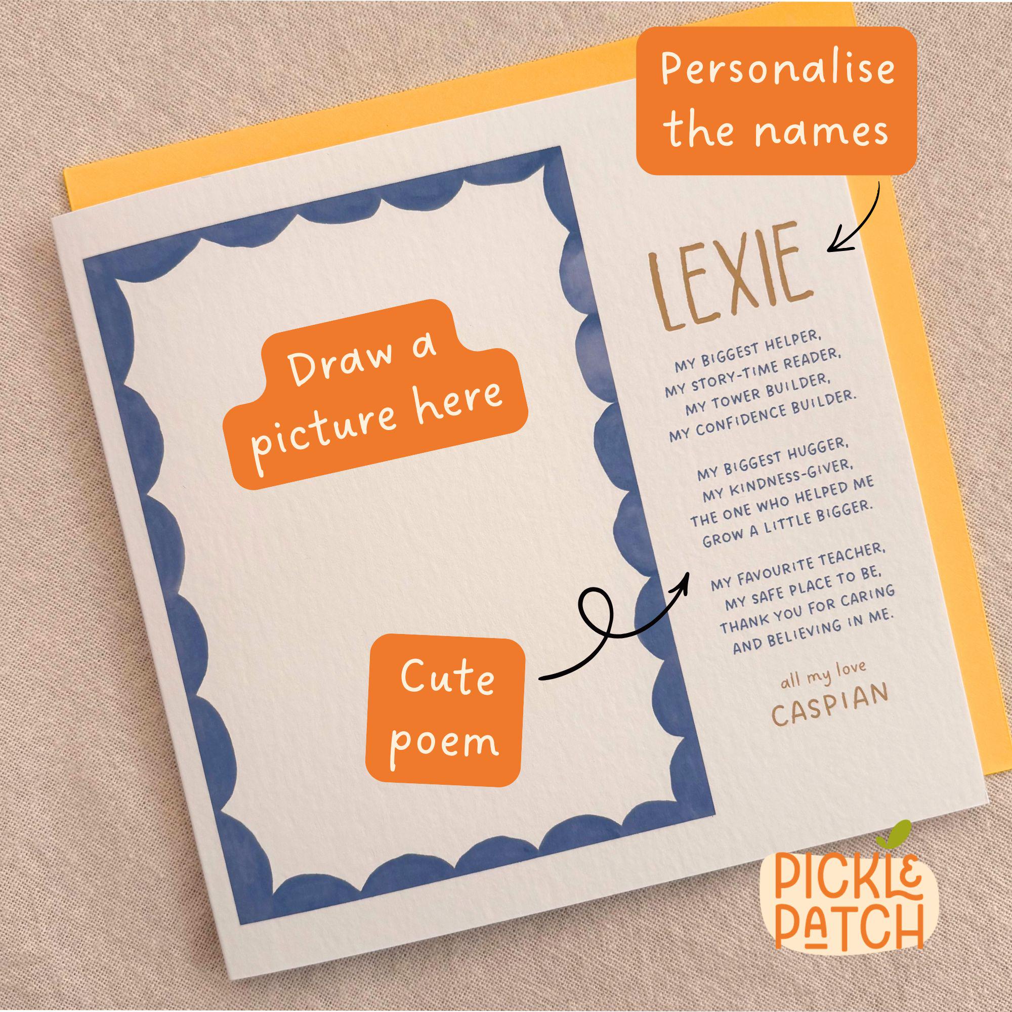 Personalised Thank You Teacher Card | Nursery and Keyworker Gift | Preschool Childminder Keepsake