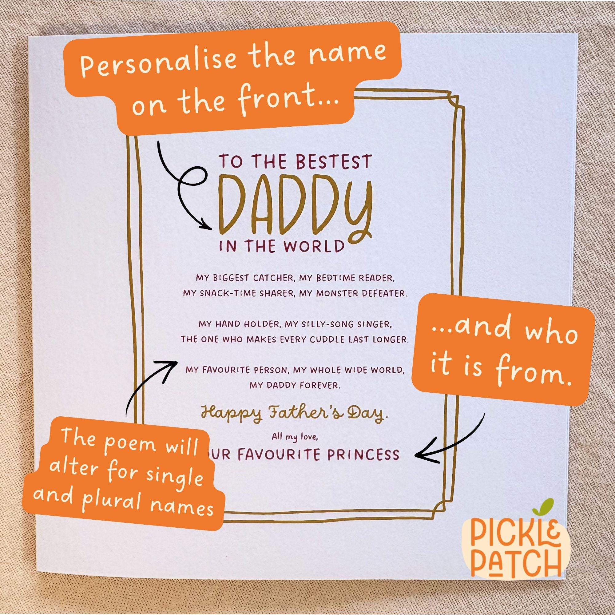 Father's Day Gift From Children | Personalised Dad Poem Card | Daddy Keepsake Card