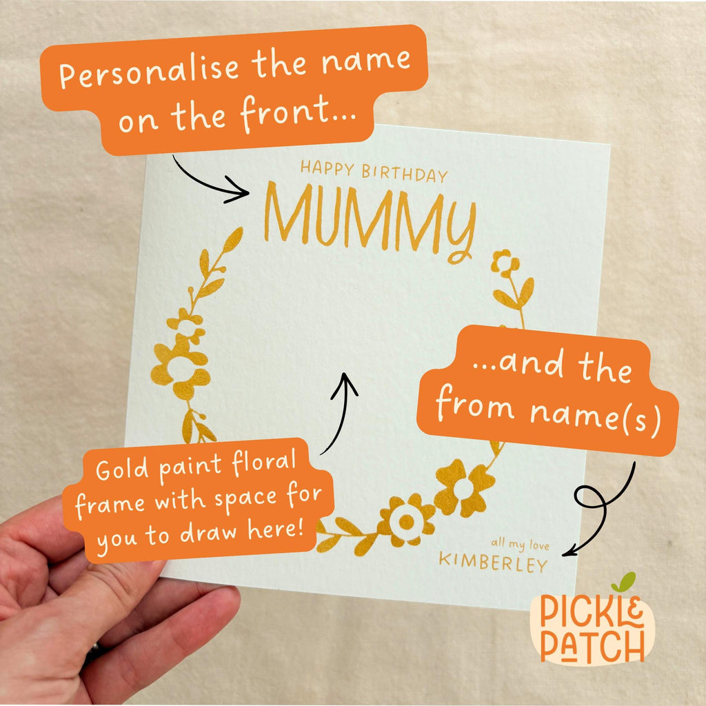 Personalised Floral Birthday Card with Space to Draw a Picture