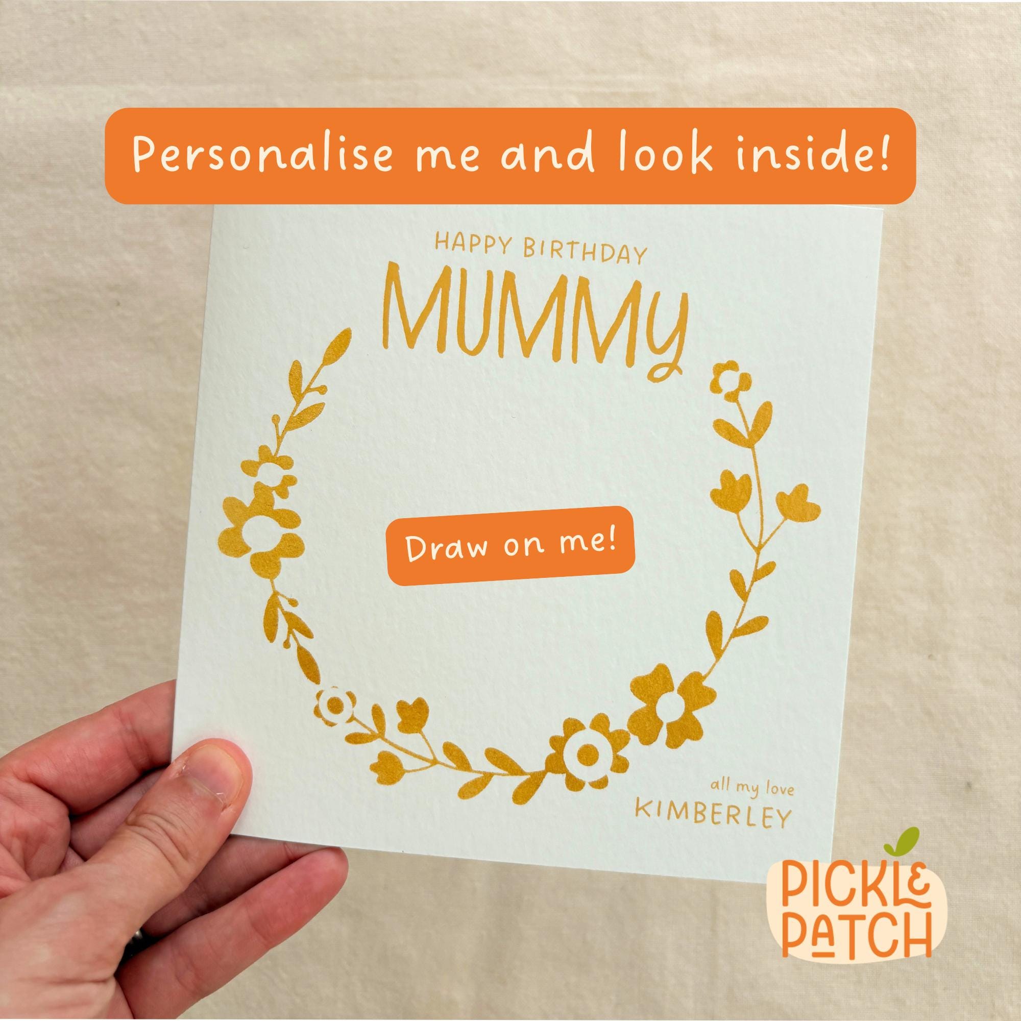 Personalised Floral Birthday Card with Space to Draw a Picture