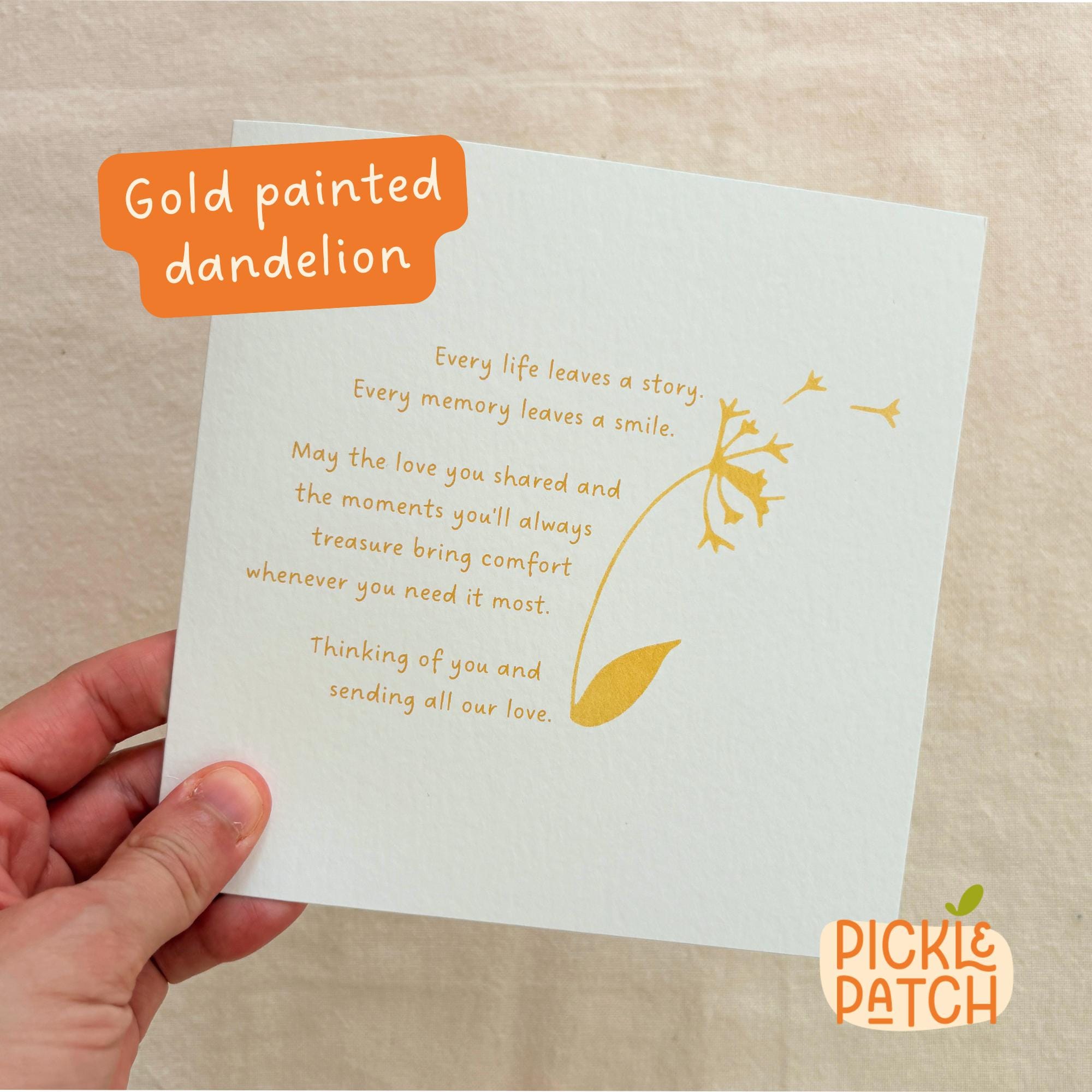Sympathy Card with Gold Painted Dandelion and Poem