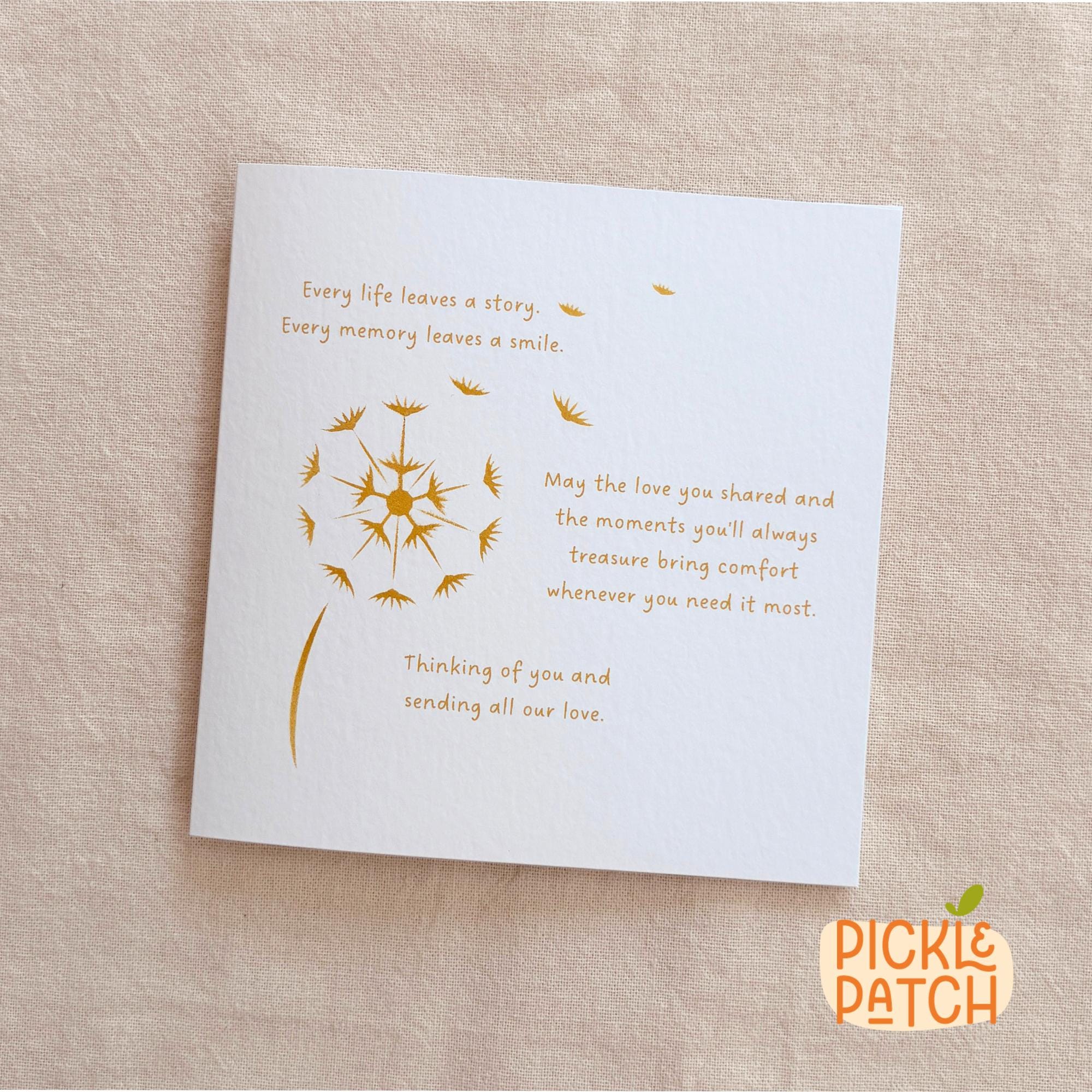 Sympathy Card with Gold Painted Dandelion and Poem