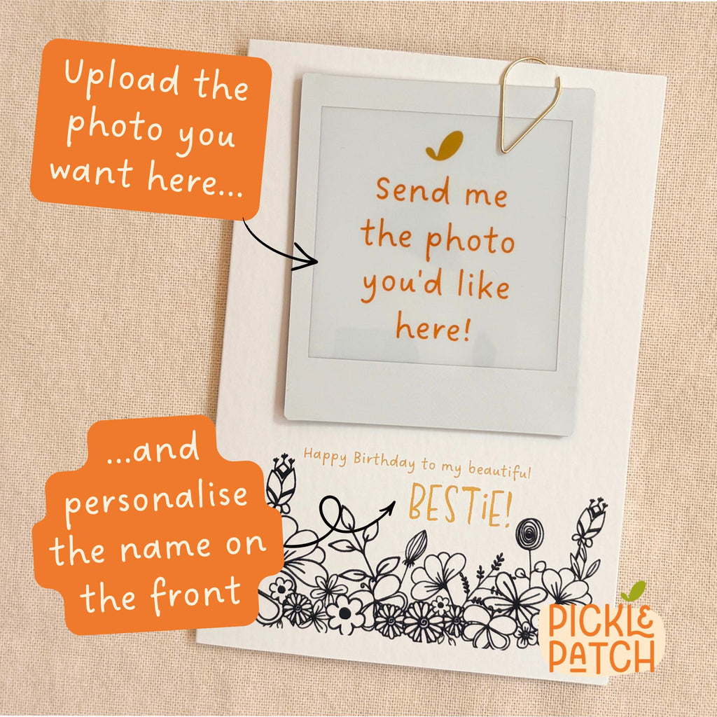 Personalised Polaroid Birthday Photo Card With Flower Design