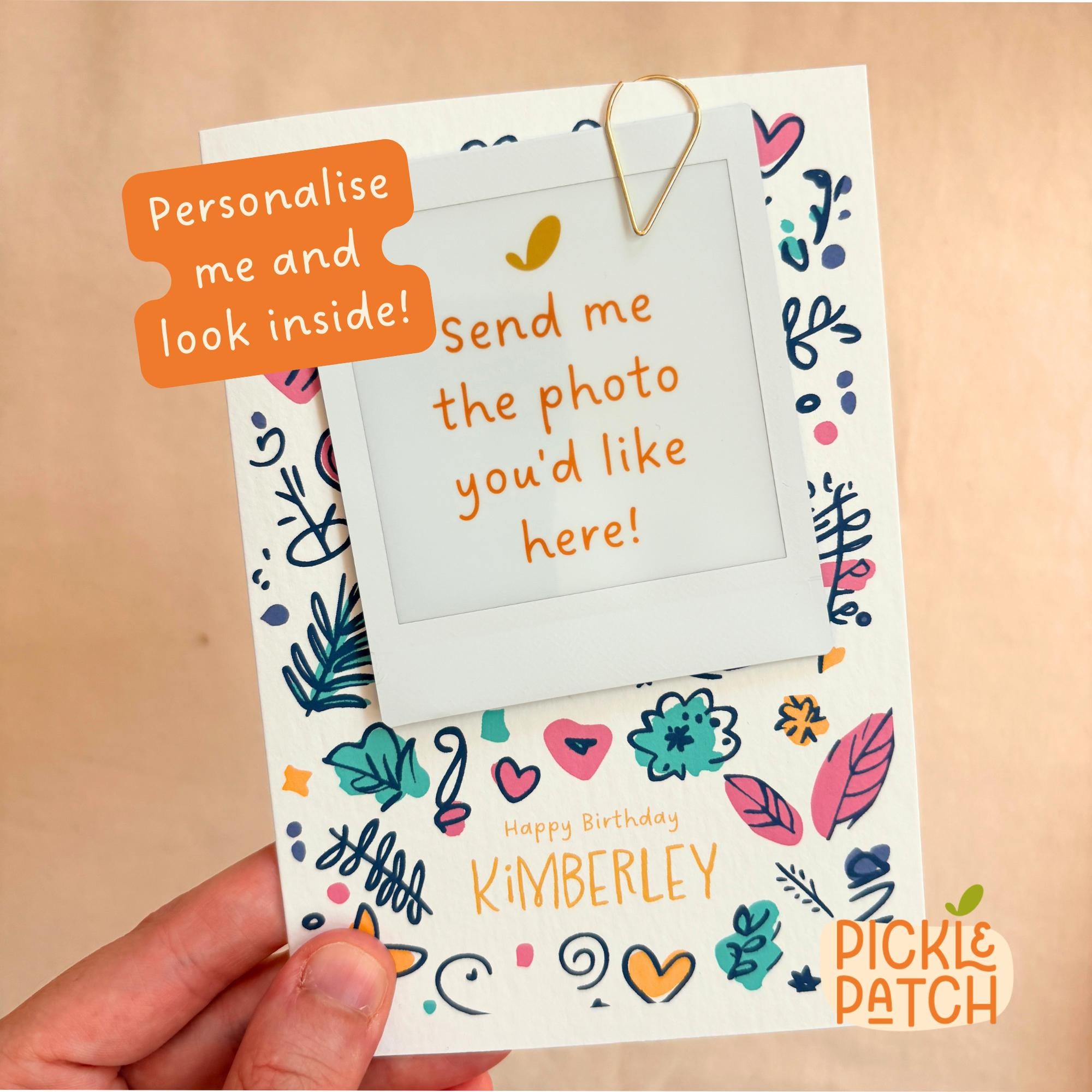 Personalised Polaroid Birthday Photo Card With Colourful Doodles