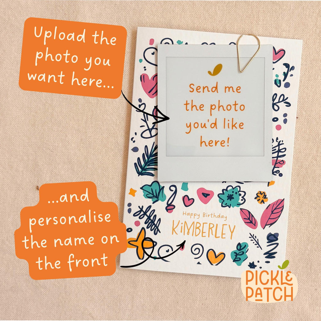 Personalised Polaroid Birthday Photo Card With Colourful Doodles