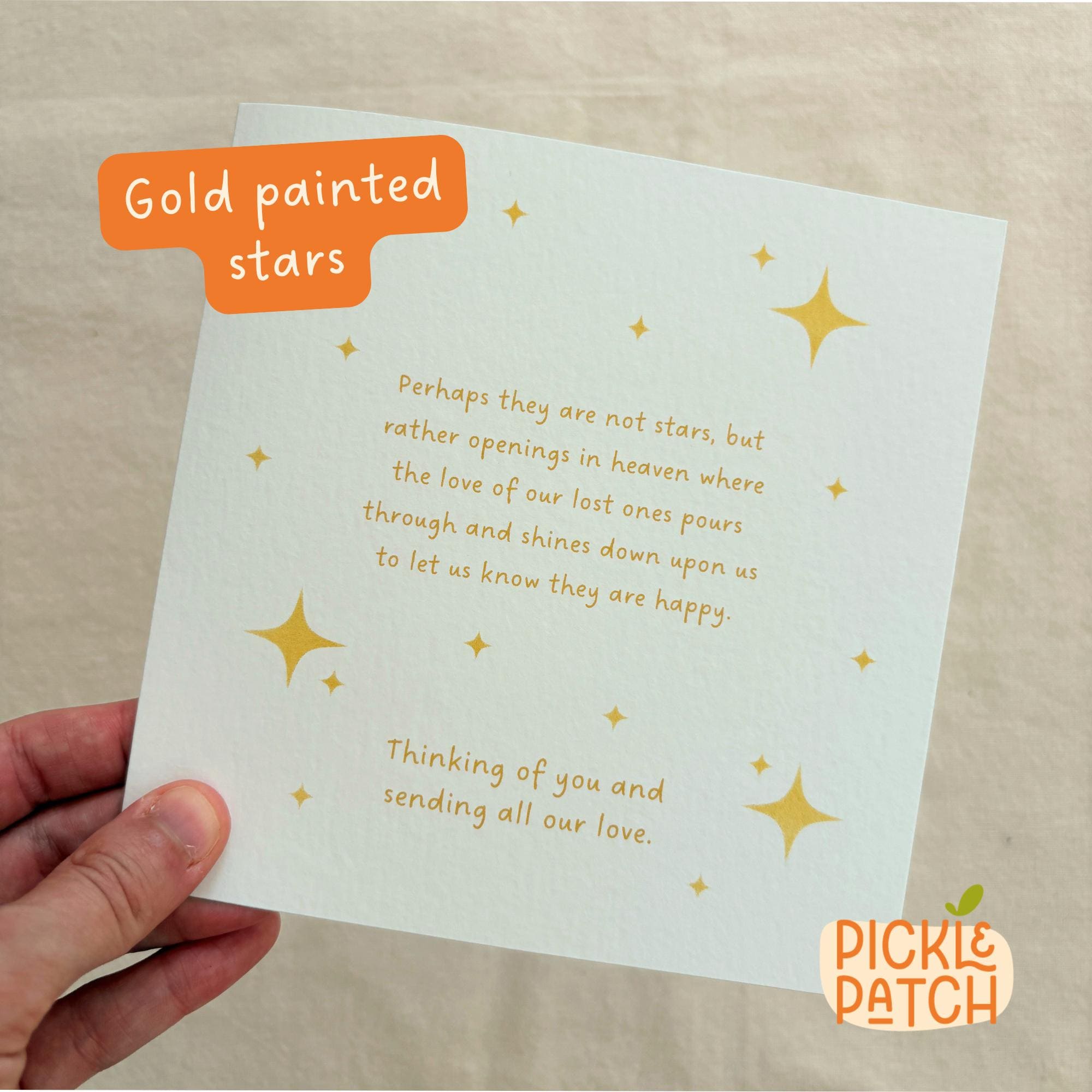 Sympathy Card with gold painted stars and beautiful poem