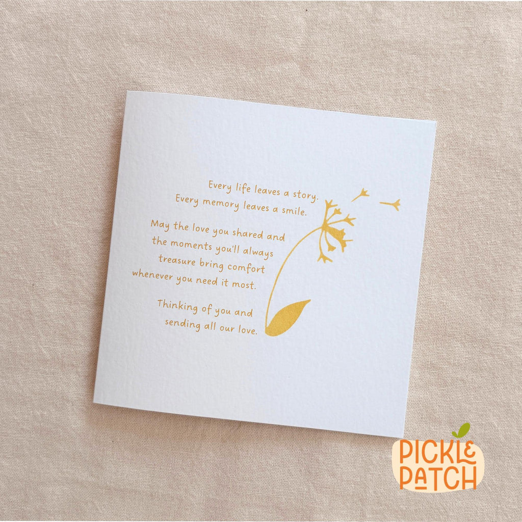 Sympathy Card with Gold Painted Dandelion and Poem