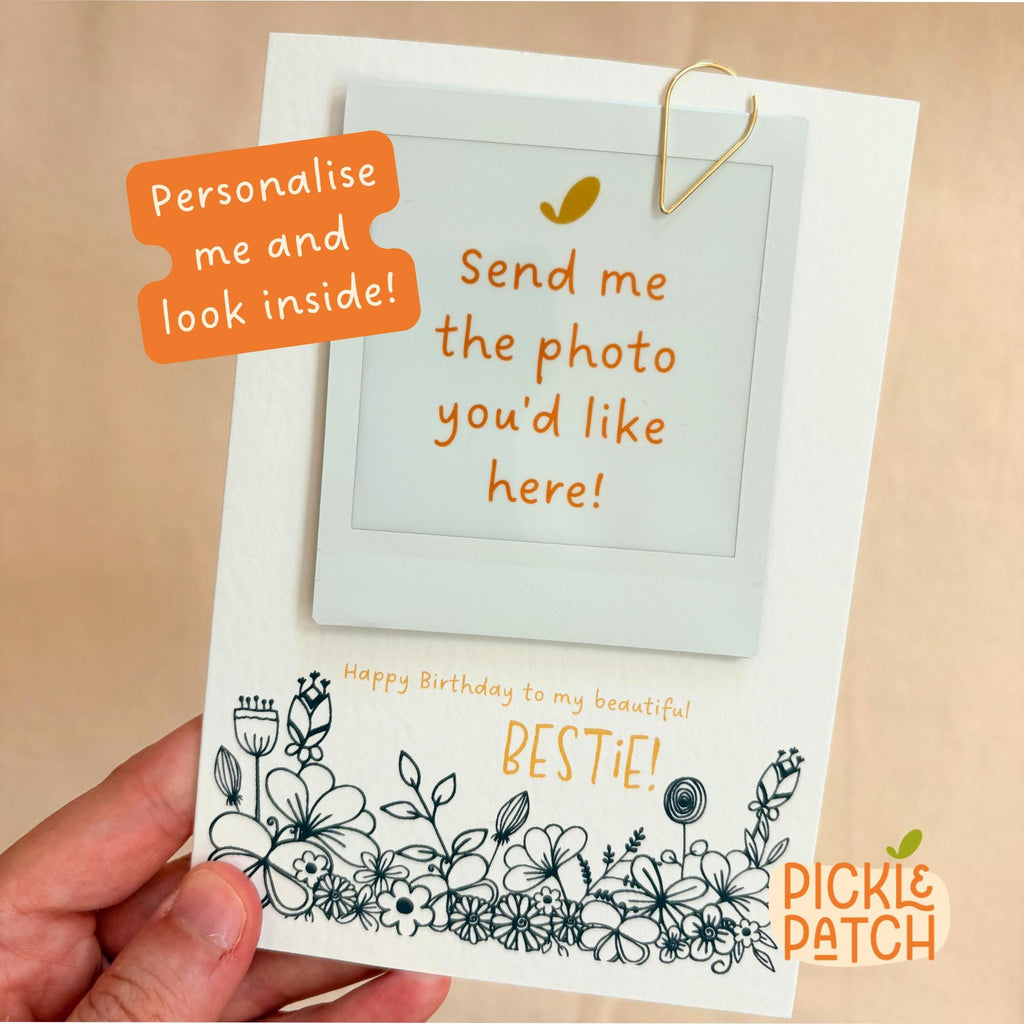 Personalised Polaroid Birthday Photo Card With Flower Design