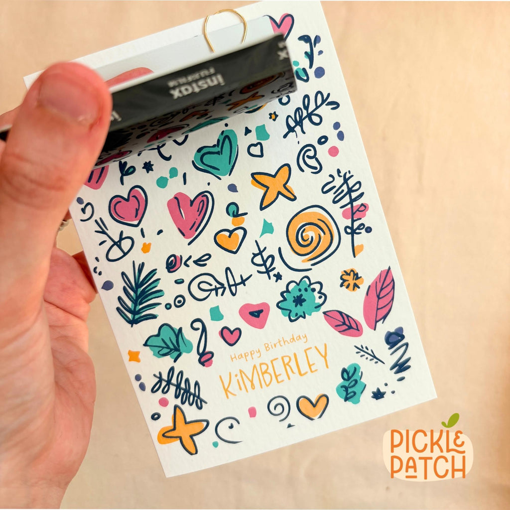 Personalised Polaroid Birthday Photo Card With Colourful Doodles